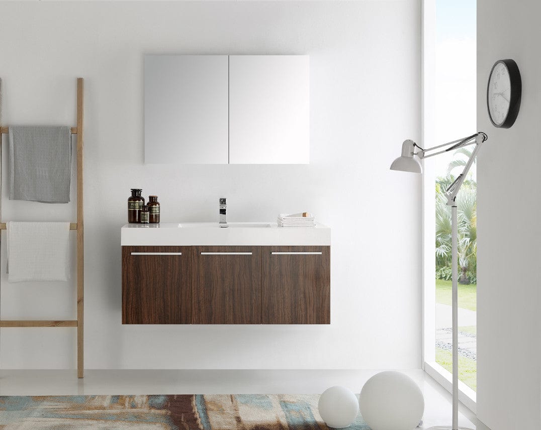 Fresca Vista 48 Walnut Wall Hung Modern Bathroom Vanity w/ Medicine Cabinet