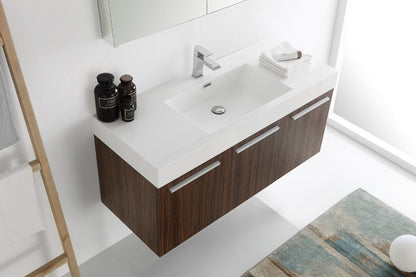 Fresca Vista 48 Walnut Wall Hung Modern Bathroom Vanity w/ Medicine Cabinet