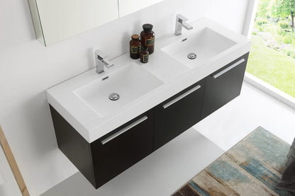 Fresca Vista 60 Black Wall Hung Double Sink Modern Bathroom Vanity w/ Medicine Cabinet