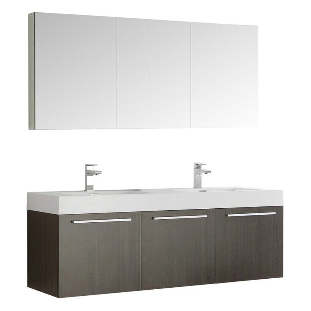 Fresca Vista 60" Gray Oak Wall Hung Double Sink Modern Bathroom Vanity w/ Medicine Cabinet