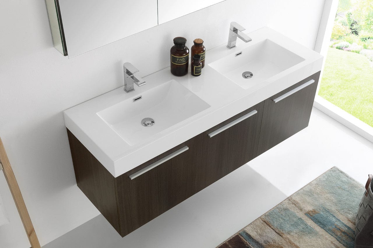 Fresca Vista 60 Gray Oak Wall Hung Double Sink Modern Bathroom Vanity w/ Medicine Cabinet