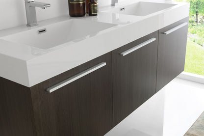 Fresca Vista 60 Gray Oak Wall Hung Double Sink Modern Bathroom Vanity w/ Medicine Cabinet