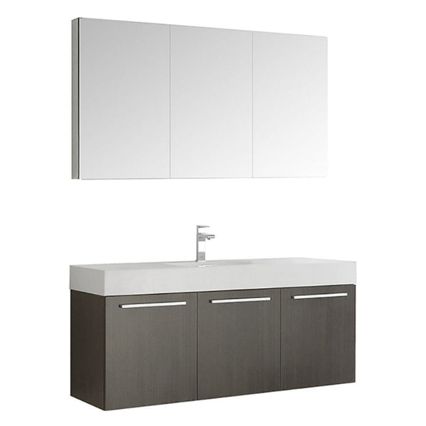 Fresca Vista 60 Gray Oak Wall Hung Single Sink Modern Bathroom Vanity w/ Medicine Cabinet