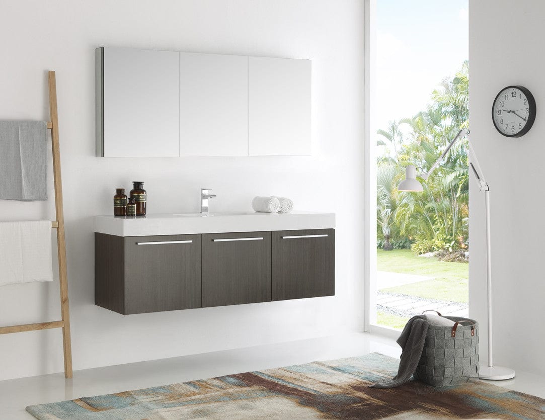 Fresca Vista 60" Gray Oak Wall Hung Single Sink Modern Bathroom Vanity w/ Medicine Cabinet