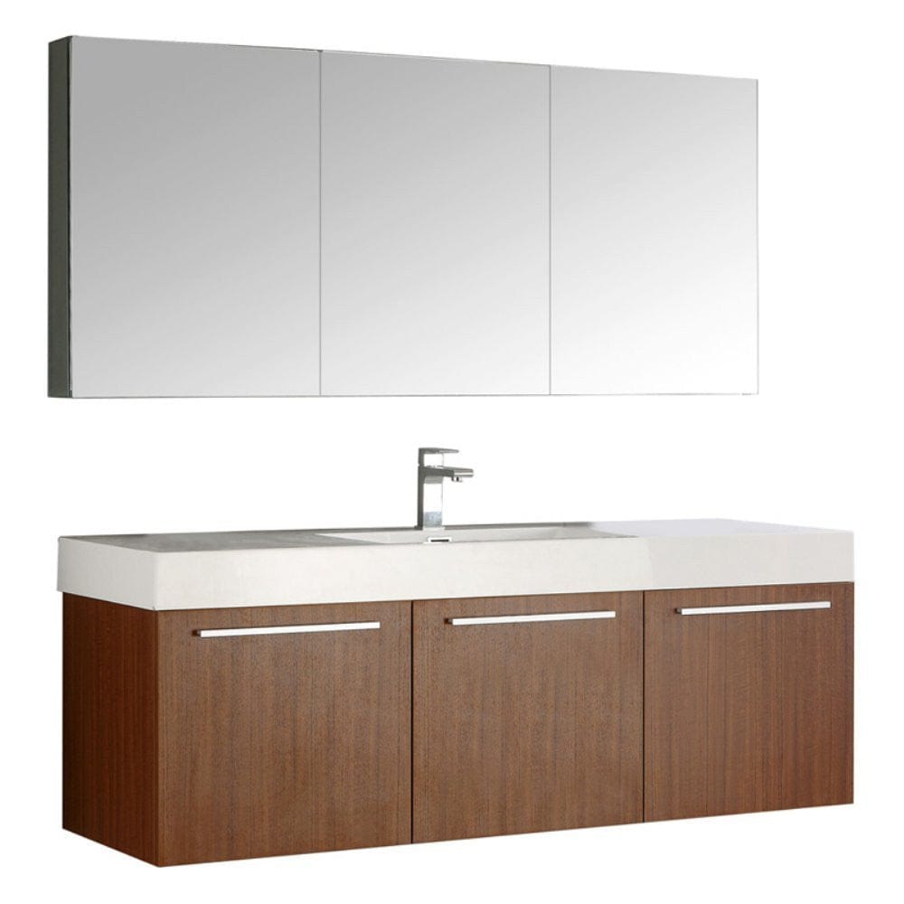 Fresca Vista 60" Teak Wall Hung Single Sink Modern Bathroom Vanity w/ Medicine Cabinet