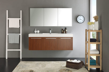 Fresca Vista 60 Teak Wall Hung Single Sink Modern Bathroom Vanity w/ Medicine Cabinet