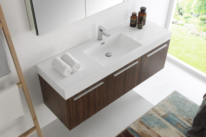 Fresca Vista 60 Walnut Wall Hung Single Sink Modern Bathroom Vanity w/ Medicine Cabinet