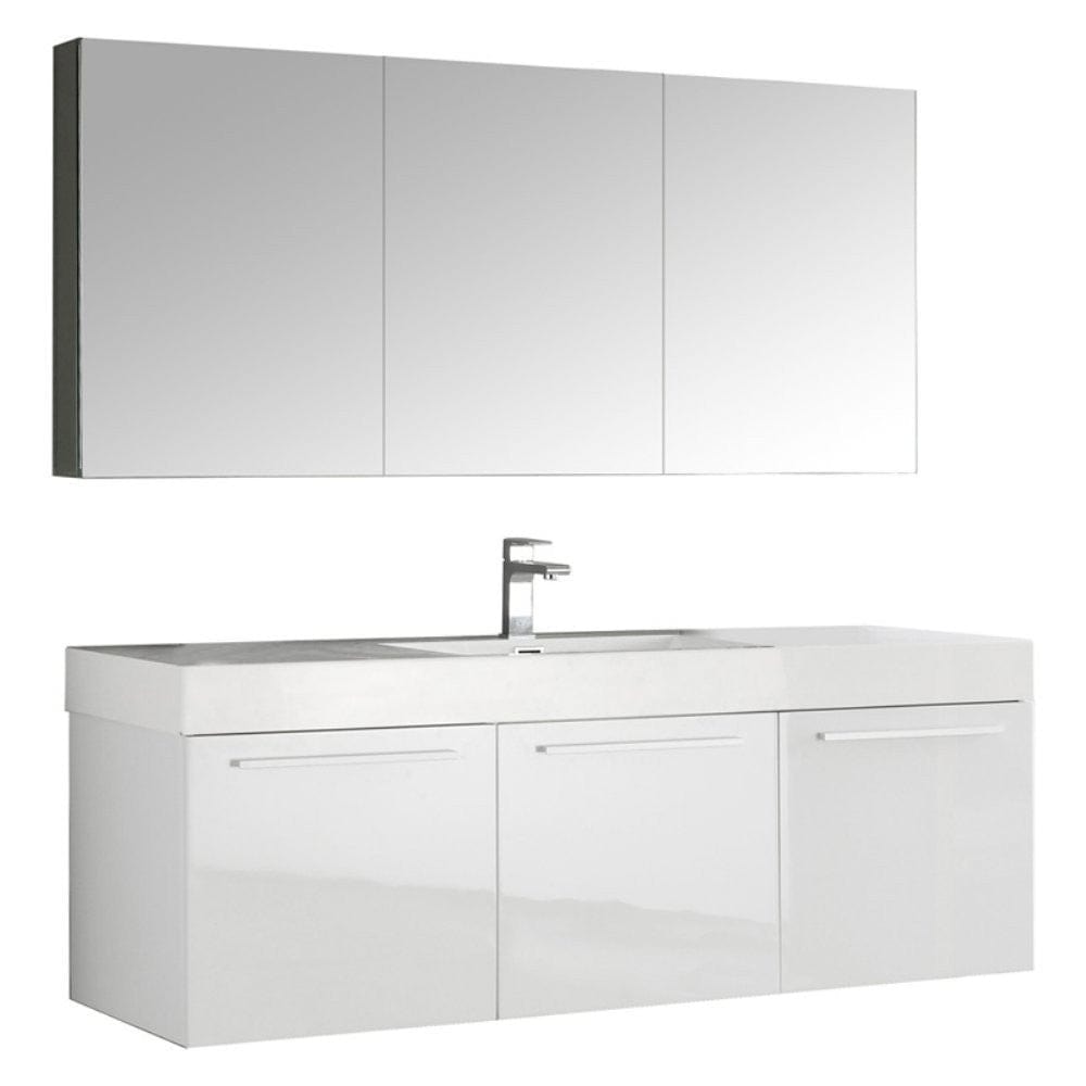 Fresca Vista 60" White Wall Hung Single Sink Modern Bathroom Vanity w/ Medicine Cabinet