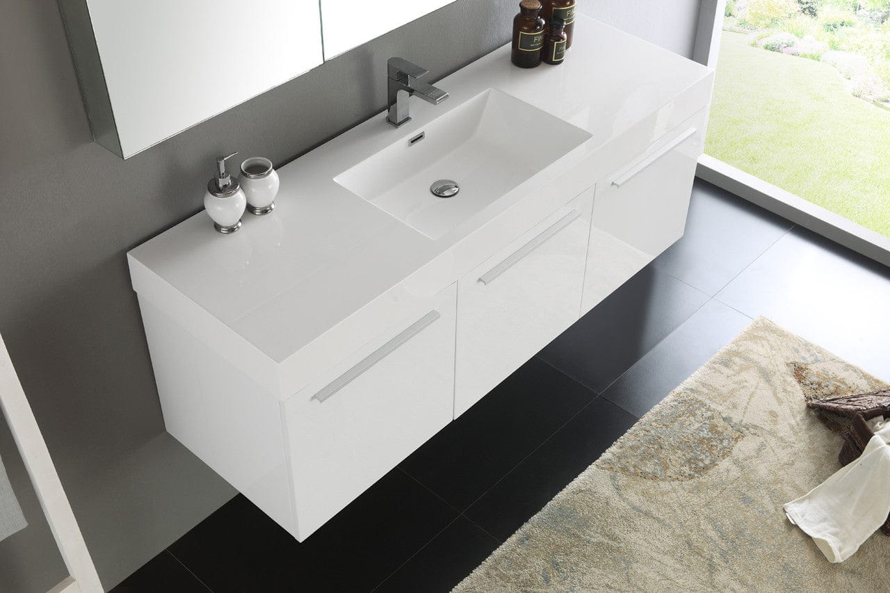 Fresca Vista 60 White Wall Hung Single Sink Modern Bathroom Vanity w/ Medicine Cabinet
