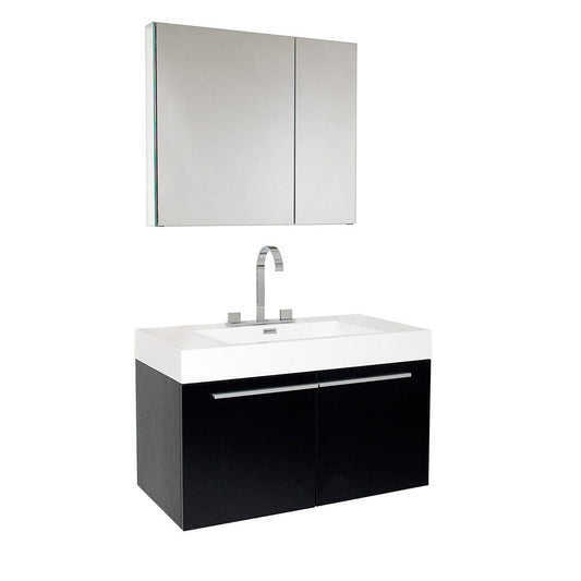 Fresca Vista Black Modern Bathroom Vanity w/ Medicine Cabinet