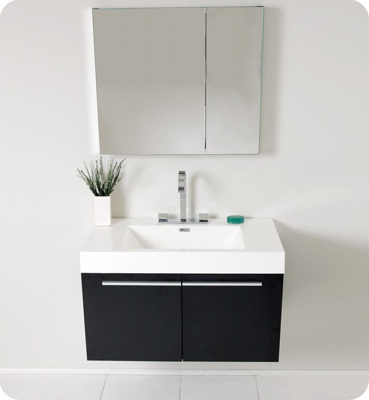 Fresca Vista Black Modern Bathroom Vanity w/ Medicine Cabinet