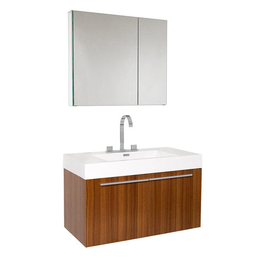 Fresca Vista Teak Modern Bathroom Vanity w/ Medicine Cabinet