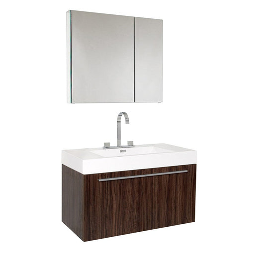 Fresca Vista Walnut Modern Bathroom Vanity w/ Medicine Cabinet