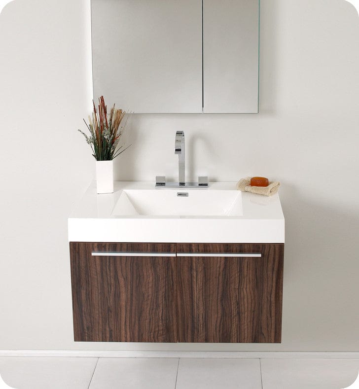 Fresca Vista Walnut Modern Bathroom Vanity w/ Medicine Cabinet
