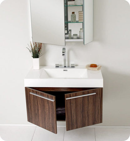 Fresca Vista Walnut Modern Bathroom Vanity w/ Medicine Cabinet