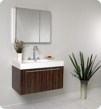 Fresca Vista Walnut Modern Bathroom Vanity w/ Medicine Cabinet