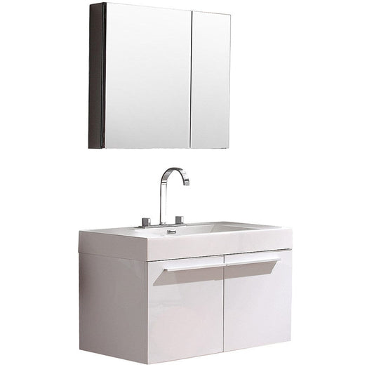 Fresca Vista White Modern Bathroom Vanity w/ Medicine Cabinet