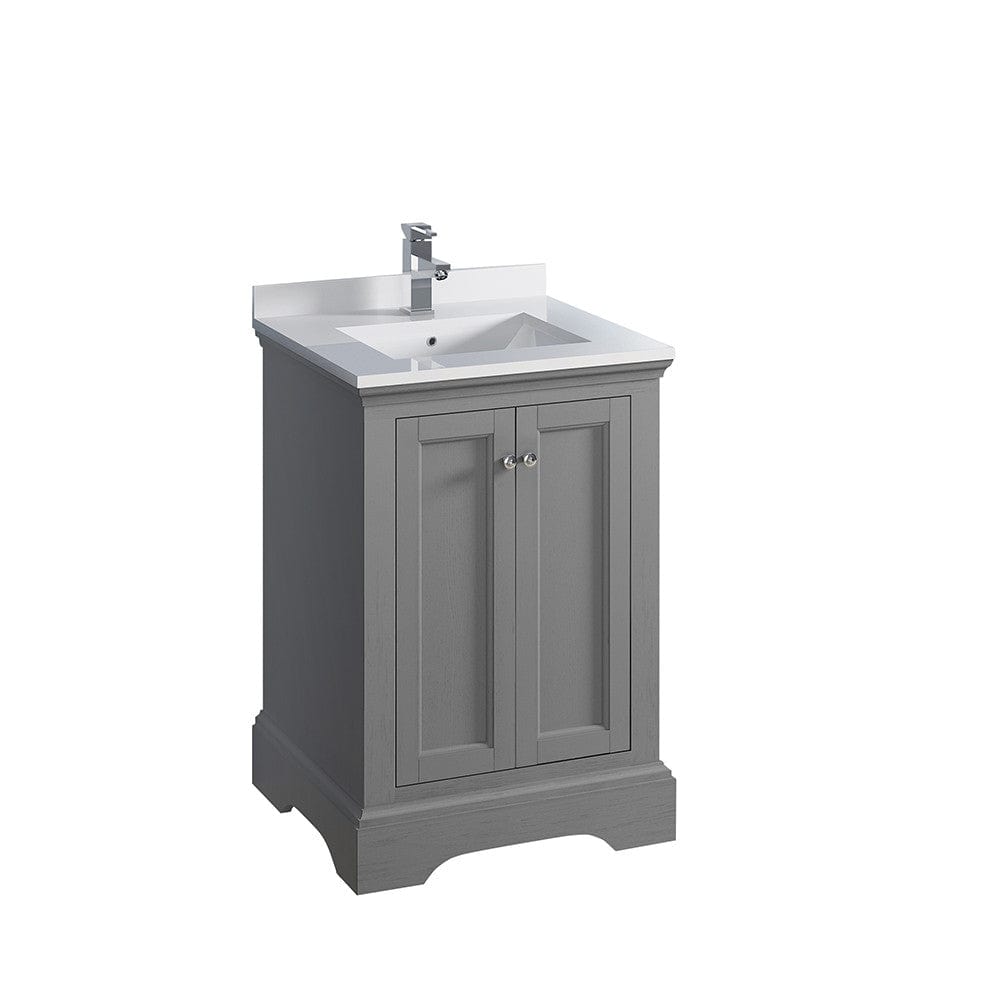 Fresca Windsor 24" Gray Textured Traditional Bathroom Cabinet w/ Top & Sink | FCB2424GRV-CWH-U