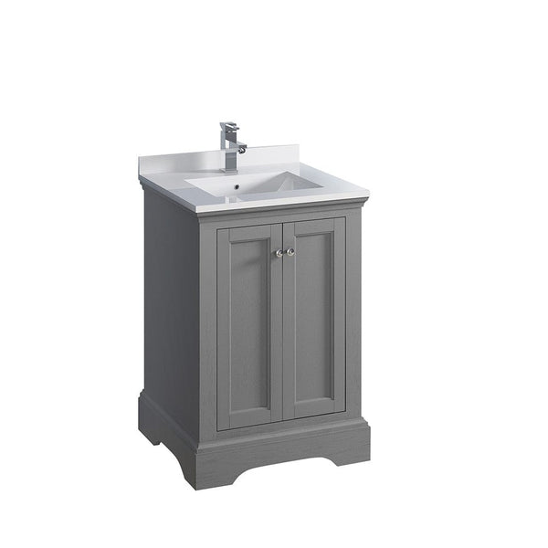 Fresca Windsor 24 Gray Textured Traditional Bathroom Cabinet w/ Top & Sink | FCB2424GRV-CWH-U