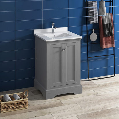 Fresca Windsor 24 Gray Textured Traditional Bathroom Cabinet w/ Top & Sink | FCB2424GRV-CWH-U