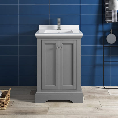 Fresca Windsor 24 Gray Textured Traditional Bathroom Cabinet w/ Top & Sink | FCB2424GRV-CWH-U