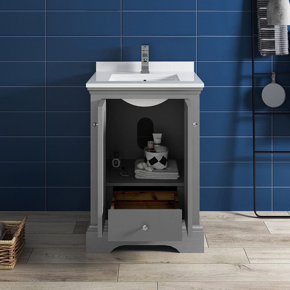 Fresca Windsor 24 Gray Textured Traditional Bathroom Cabinet w/ Top & Sink | FCB2424GRV-CWH-U