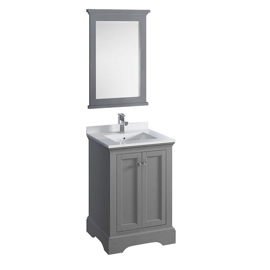 Fresca Windsor 24" Gray Textured Traditional Bathroom Vanity w/ Mirror | FVN2424GRV