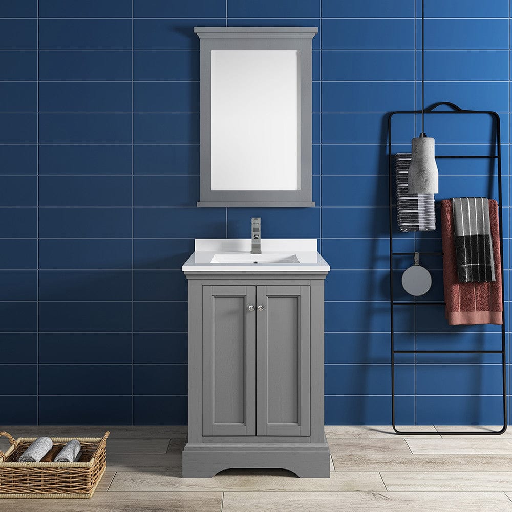 Fresca Windsor 24 Gray Textured Traditional Bathroom Vanity w/ Mirror | FVN2424GRV