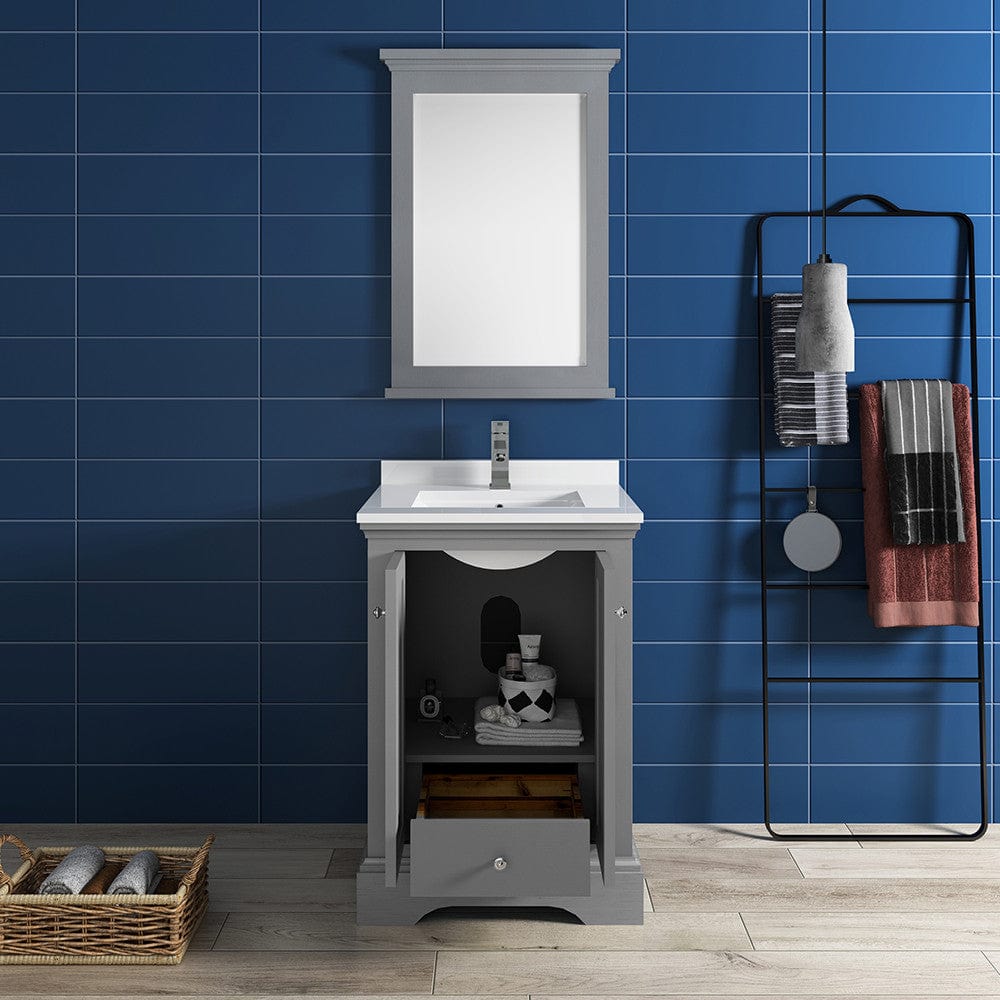 Fresca Windsor 24 Gray Textured Traditional Bathroom Vanity w/ Mirror | FVN2424GRV