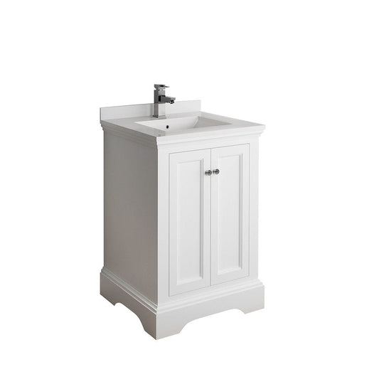 Fresca Windsor 24" Matte White Traditional Bathroom Cabinet w/ Top & Sink | FCB2424WHM-CWH-U