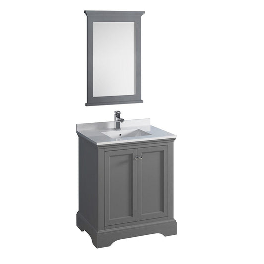 Fresca Windsor 30" Gray Textured Traditional Bathroom Vanity w/ Mirror | FVN2430GRV