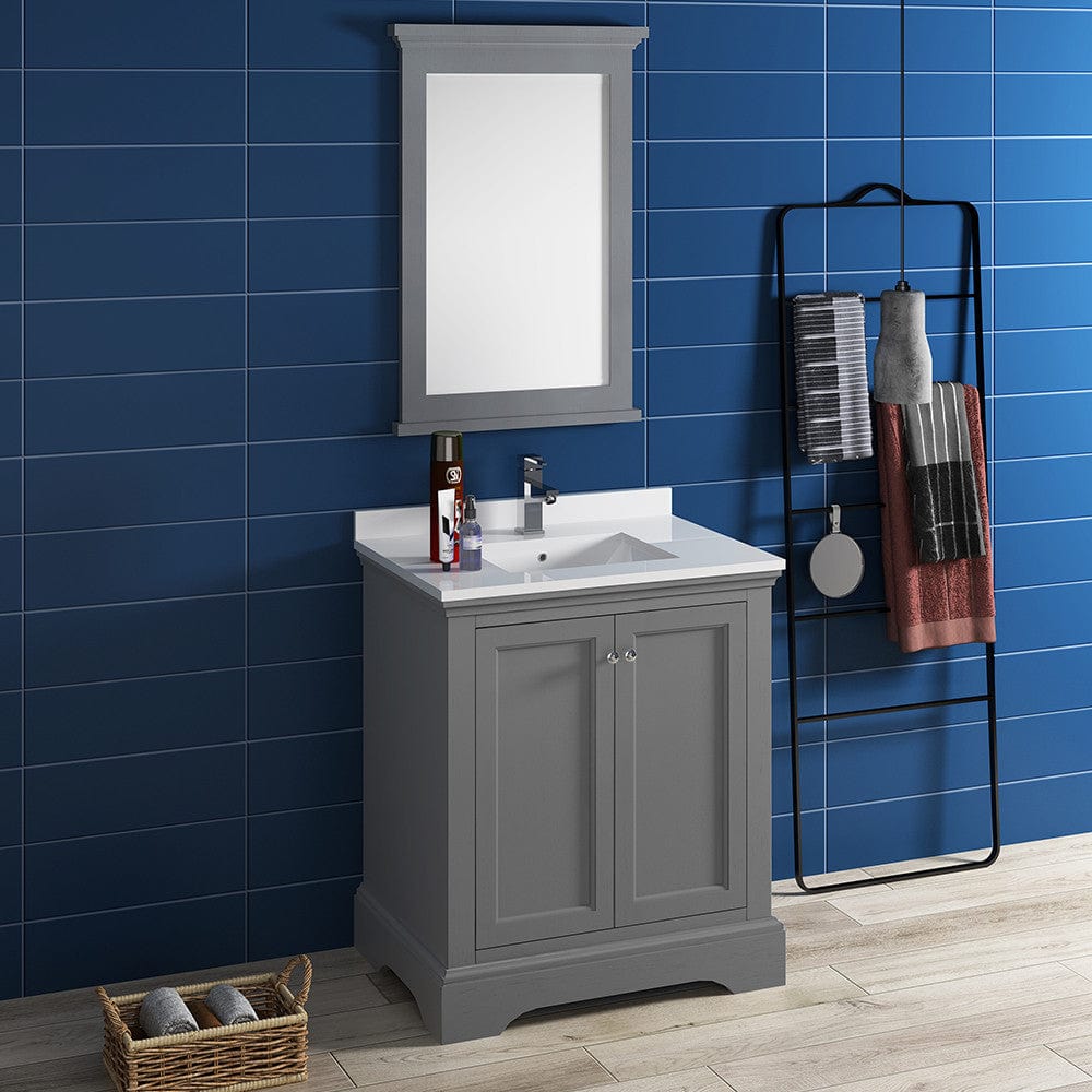 Fresca Windsor 30 Gray Textured Traditional Bathroom Vanity w/ Mirror | FVN2430GRV