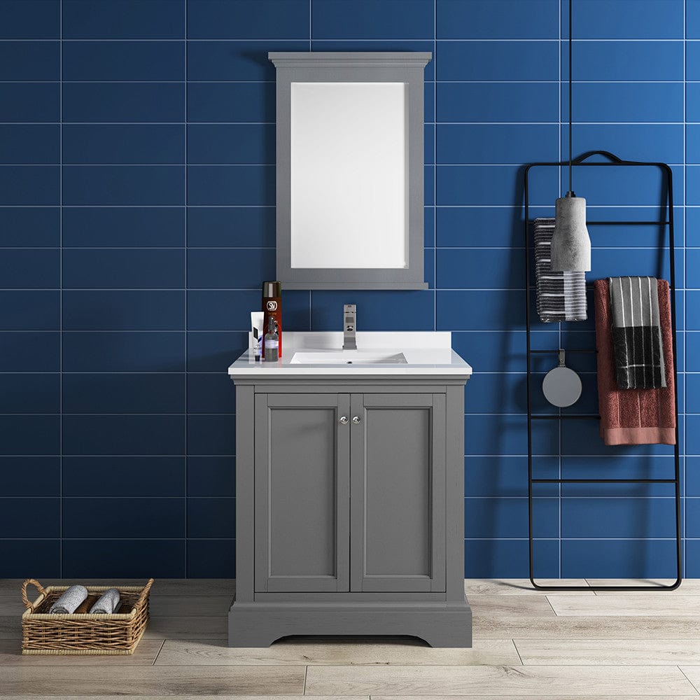 Fresca Windsor 30 Gray Textured Traditional Bathroom Vanity w/ Mirror | FVN2430GRV