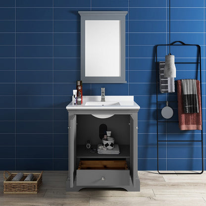 Fresca Windsor 30 Gray Textured Traditional Bathroom Vanity w/ Mirror | FVN2430GRV