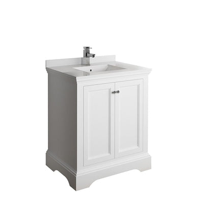 Fresca Windsor 30" Matte White Traditional Bathroom Cabinet w/ Top & Sink | FCB2430WHM-CWH-U