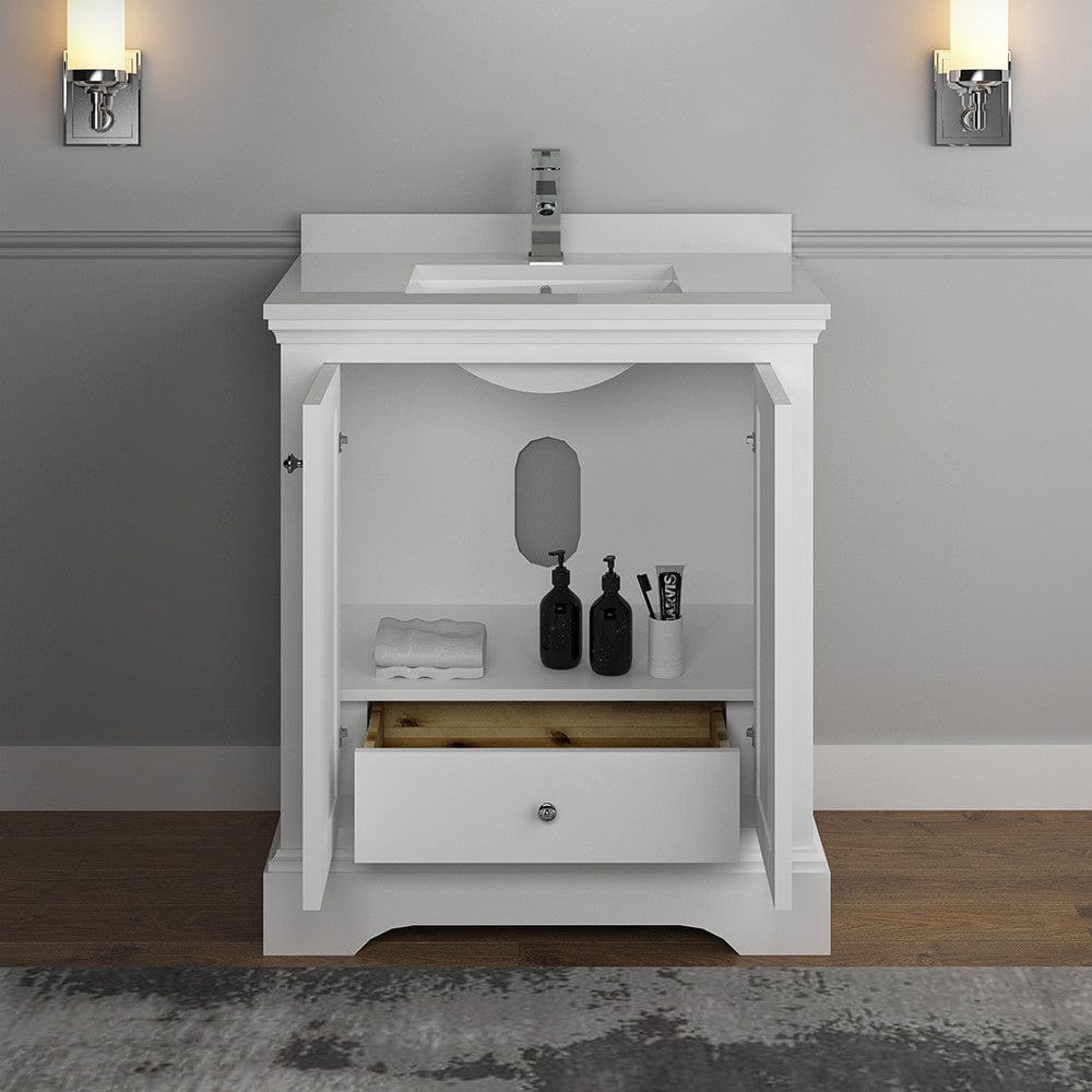 Fresca Windsor 30 Matte White Traditional Bathroom Cabinet w/ Top & Sink | FCB2430WHM-CWH-U