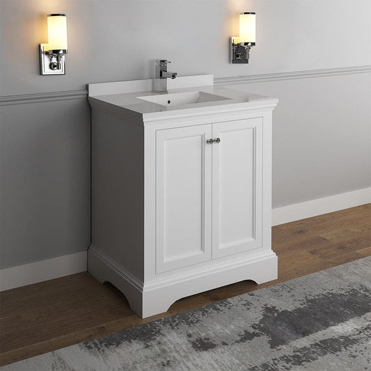 Fresca Windsor 30 Matte White Traditional Bathroom Cabinet w/ Top & Sink | FCB2430WHM-CWH-U