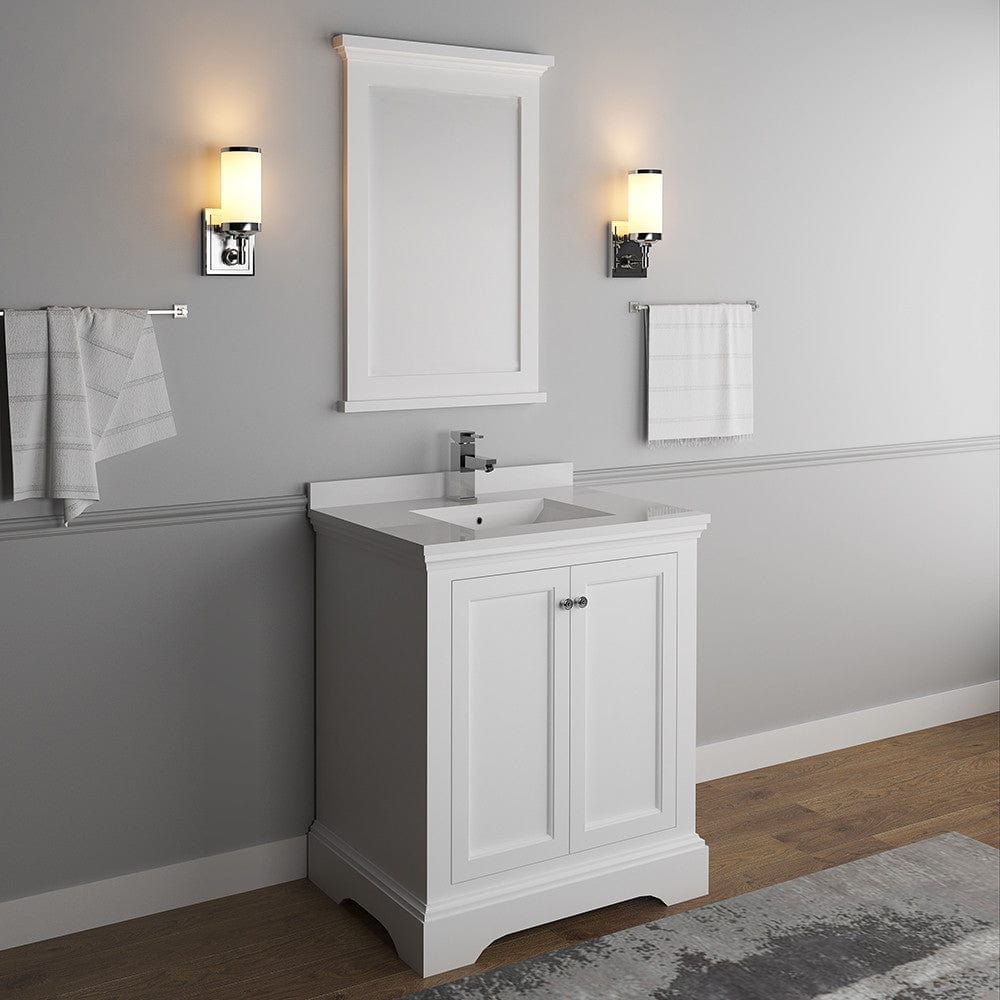 Fresca Windsor 30 Matte White Traditional Bathroom Vanity w/ Mirror | FVN2430WHM