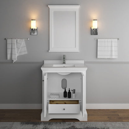 Fresca Windsor 30 Matte White Traditional Bathroom Vanity w/ Mirror | FVN2430WHM