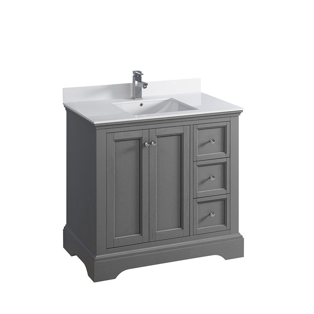 Fresca Windsor 36" Gray Textured Traditional Bathroom Cabinet w/ Top & Sink | FCB2436GRV-CWH-U