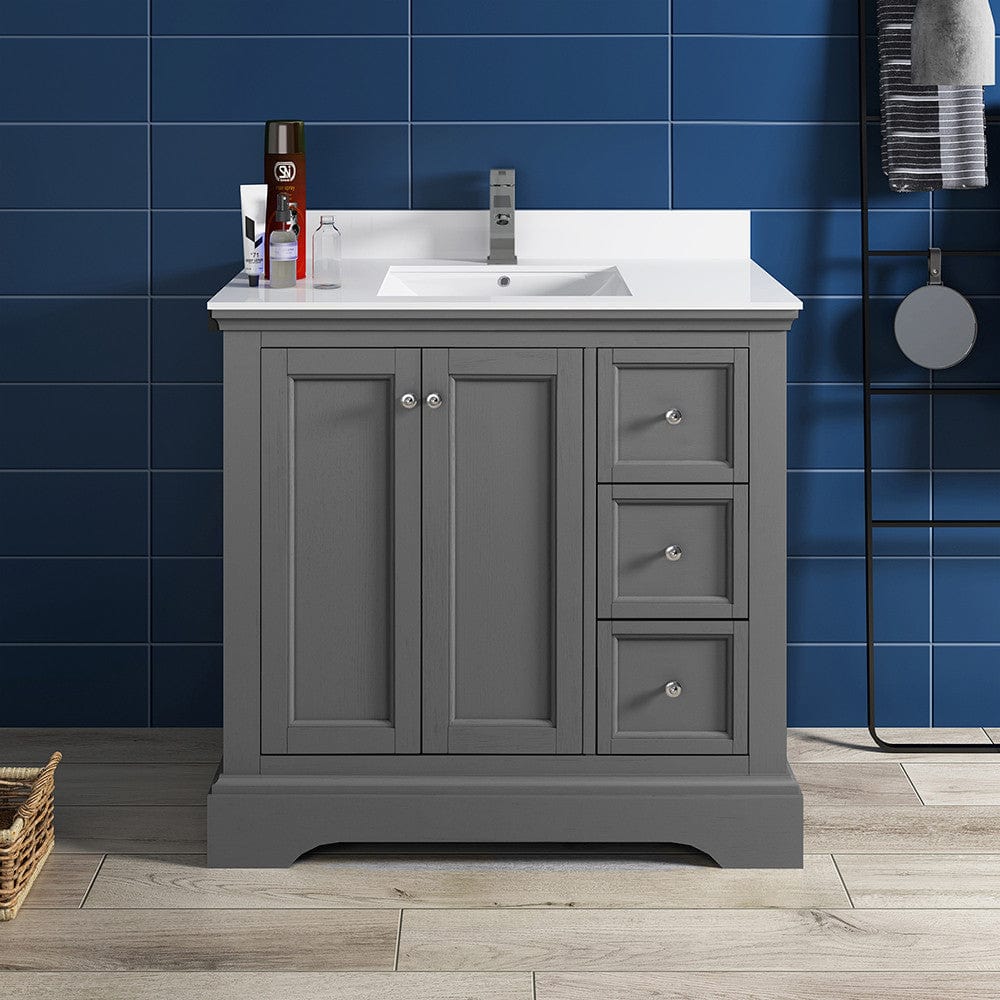 Fresca Windsor 36 Gray Textured Traditional Bathroom Cabinet w/ Top & Sink | FCB2436GRV-CWH-U