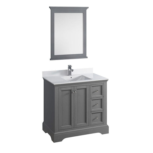 Fresca Windsor 36" Gray Textured Traditional Bathroom Vanity w/ Mirror | FVN2436GRV