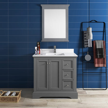 Fresca Windsor 36 Gray Textured Traditional Bathroom Vanity w/ Mirror | FVN2436GRV