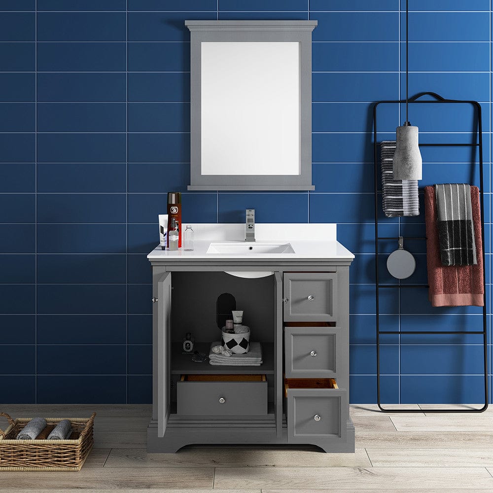 Fresca Windsor 36 Gray Textured Traditional Bathroom Vanity w/ Mirror | FVN2436GRV
