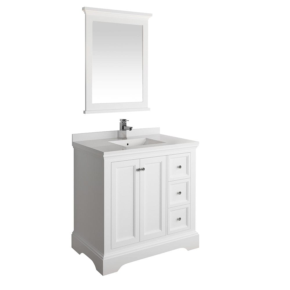 Fresca Windsor 36" Matte White Traditional Bathroom Vanity w/ Mirror | FVN2436WHM