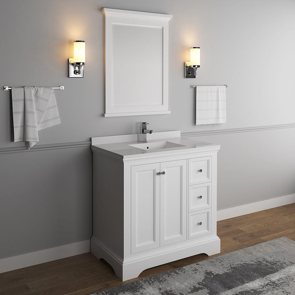 Fresca Windsor 36 Matte White Traditional Bathroom Vanity w/ Mirror | FVN2436WHM