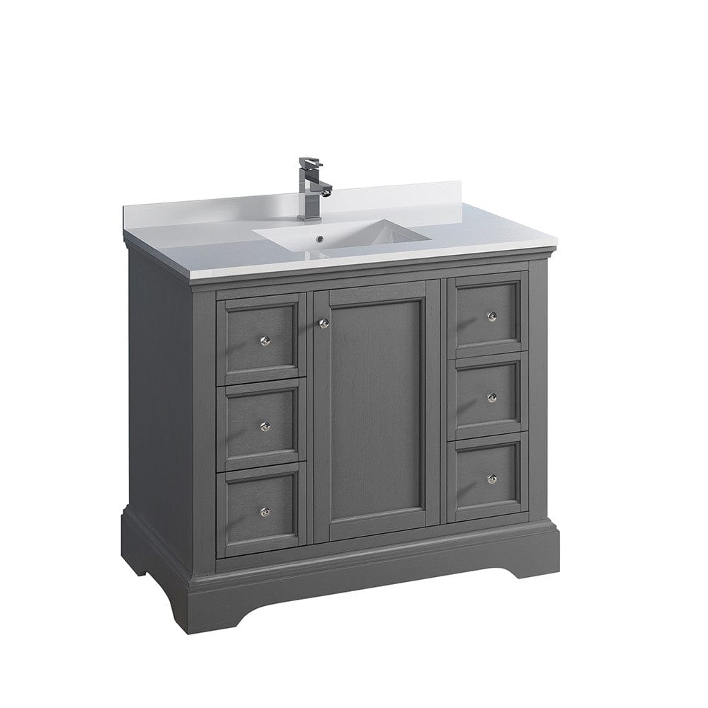 Fresca Windsor 40" Gray Textured Traditional Bathroom Cabinet w/ Top & Sink | FCB2440GRV-CWH-U