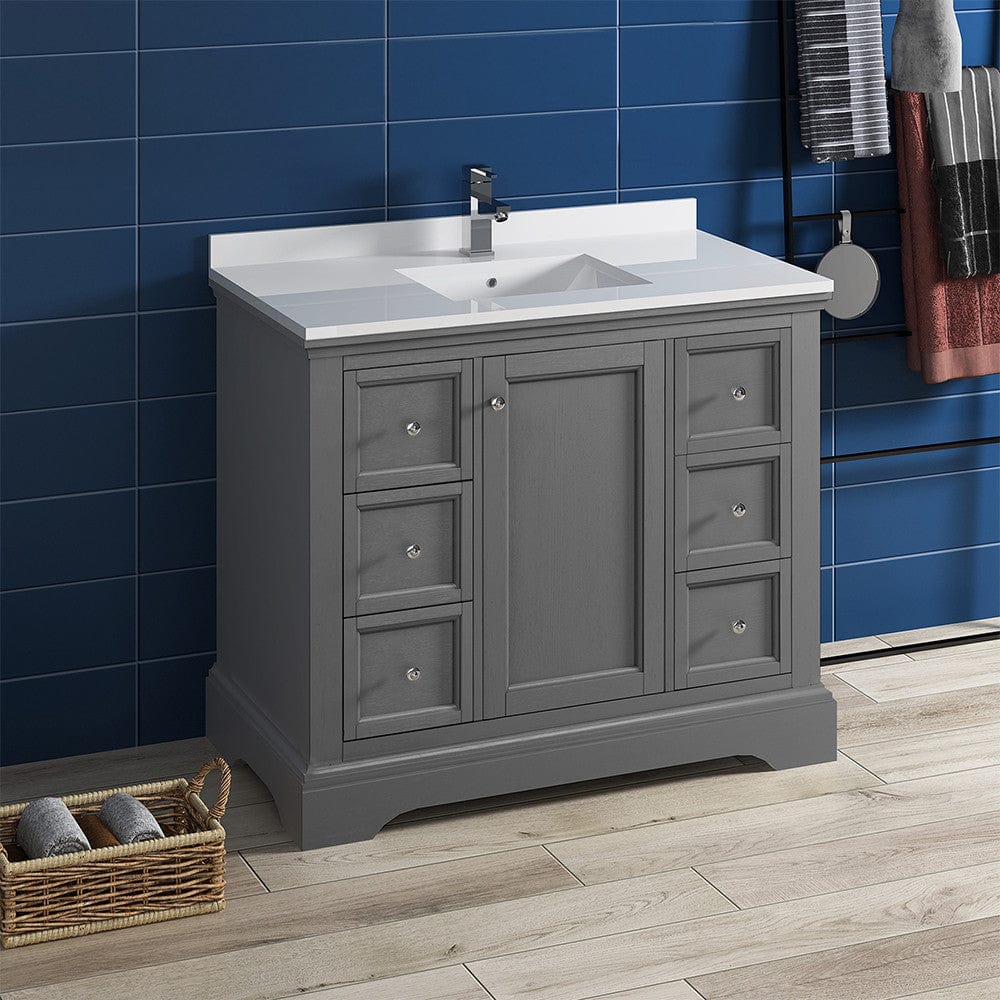 Fresca Windsor 40 Gray Textured Traditional Bathroom Cabinet w/ Top & Sink | FCB2440GRV-CWH-U