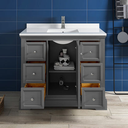 Fresca Windsor 40 Gray Textured Traditional Bathroom Cabinet w/ Top & Sink | FCB2440GRV-CWH-U