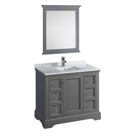 Fresca Windsor 40" Gray Textured Traditional Bathroom Vanity w/ Mirror | FVN2440GRV